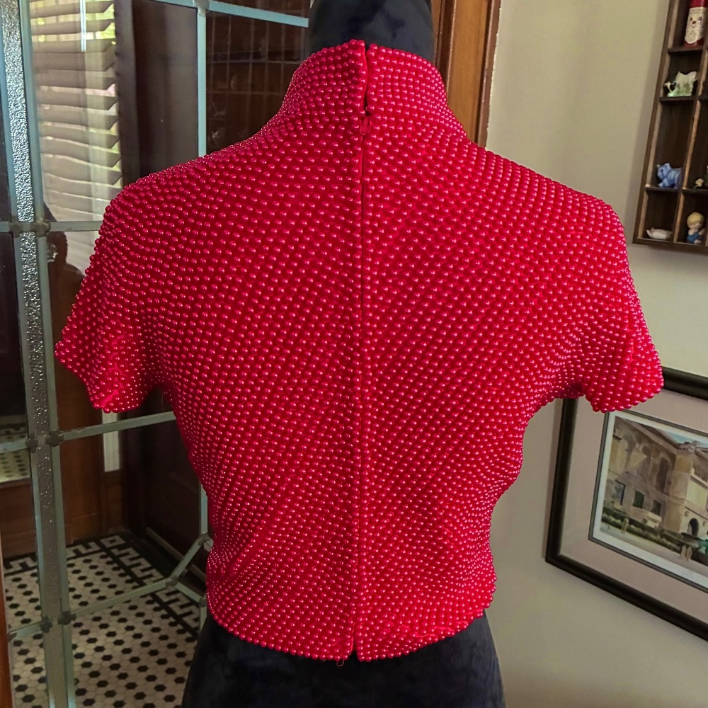 "Cache" Beaded Formal Top, Red, 10, Guc - image 5